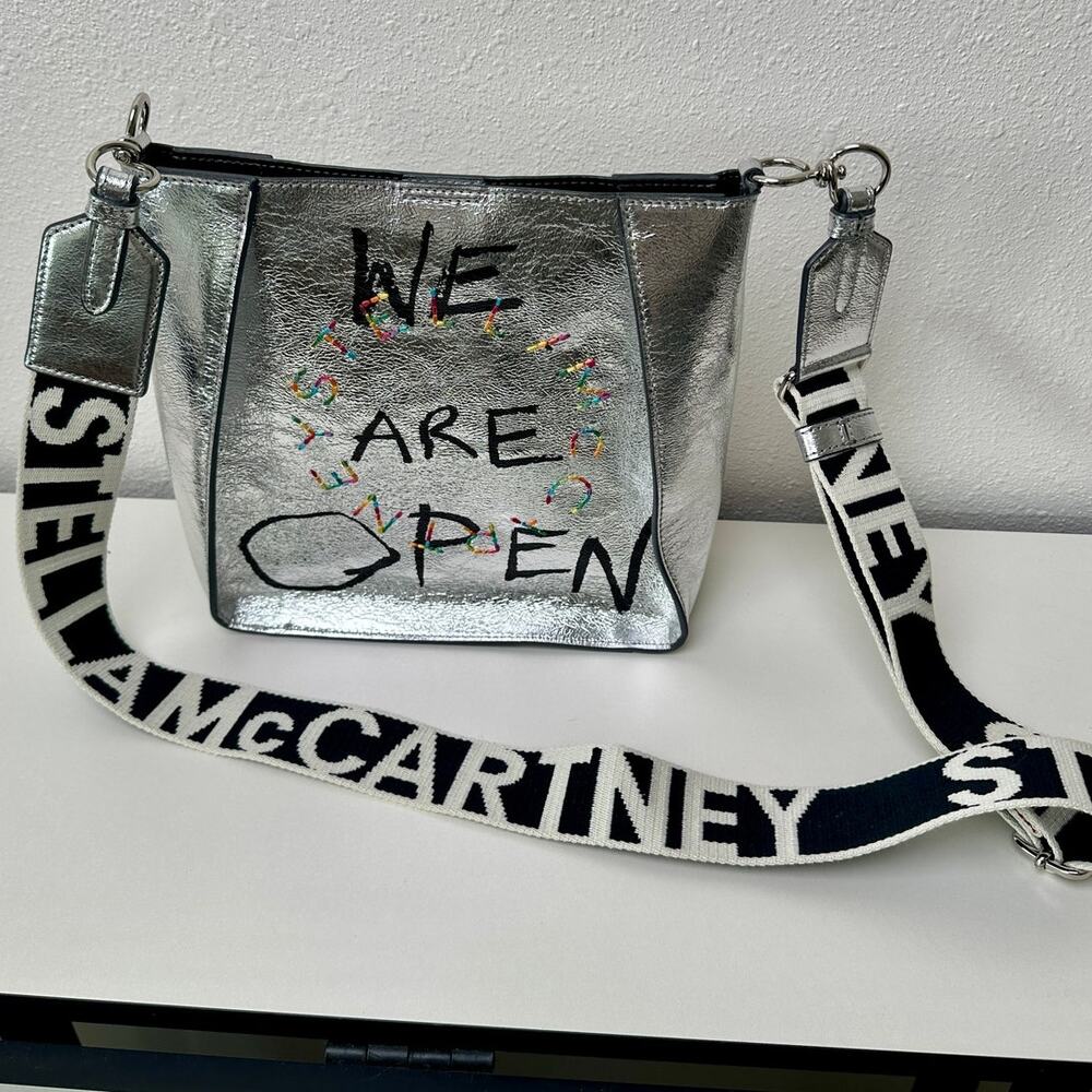 NWT Stella McCartney Stonewall Mini Crossbody Bag – Metallic Silver Faux Leather